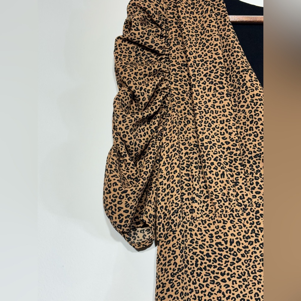 MAJORELLE Brown Printed Puff-Sleeve Midi‎ Dress - Picture 6 of 10